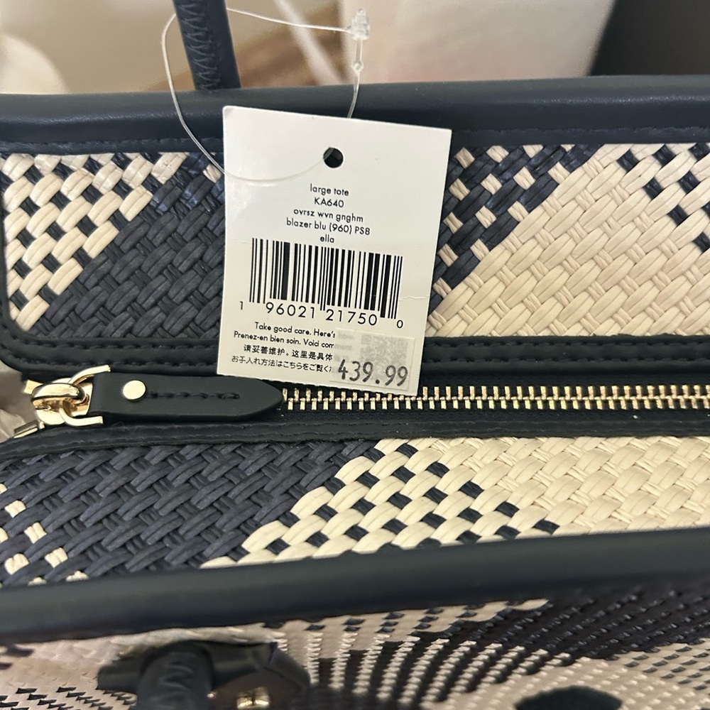 Kate Spade Navy and White Checkered Ella Tote Bag & Wallet - Picture 6 of 7